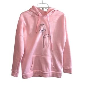 Womens Minimalist Rose Graphic Fleece Lined Comfy Pullover Hoodie Pink Medium
